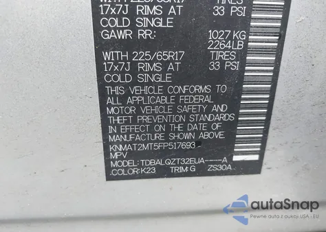 2015 Nissan Rogue Sv z USA, uszkodzony, nr VIN KNMAT2MT5FP517693